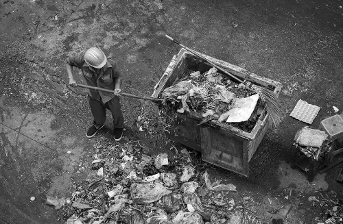 Construction site with debris being cleared